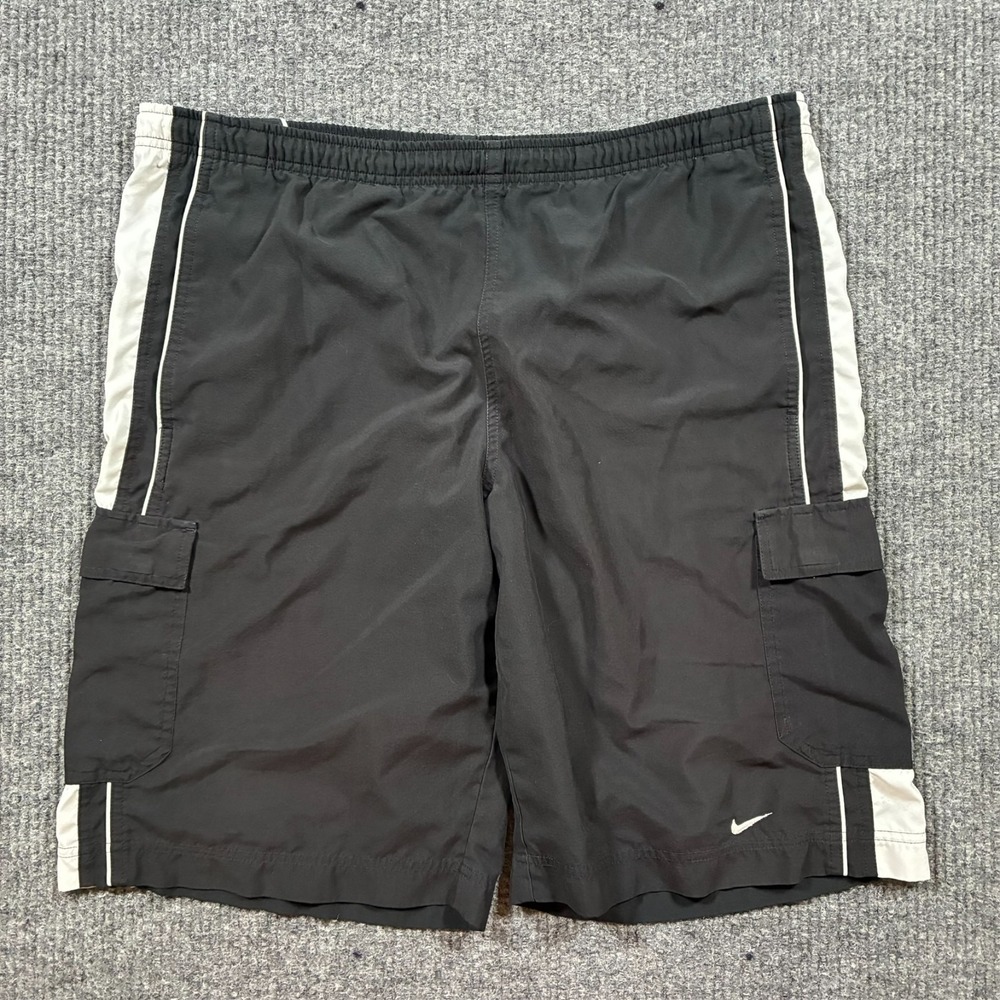 Nike Mens Cargo Shorts Size Large‎ Black Swim Athletic Elastic Waist Pockets